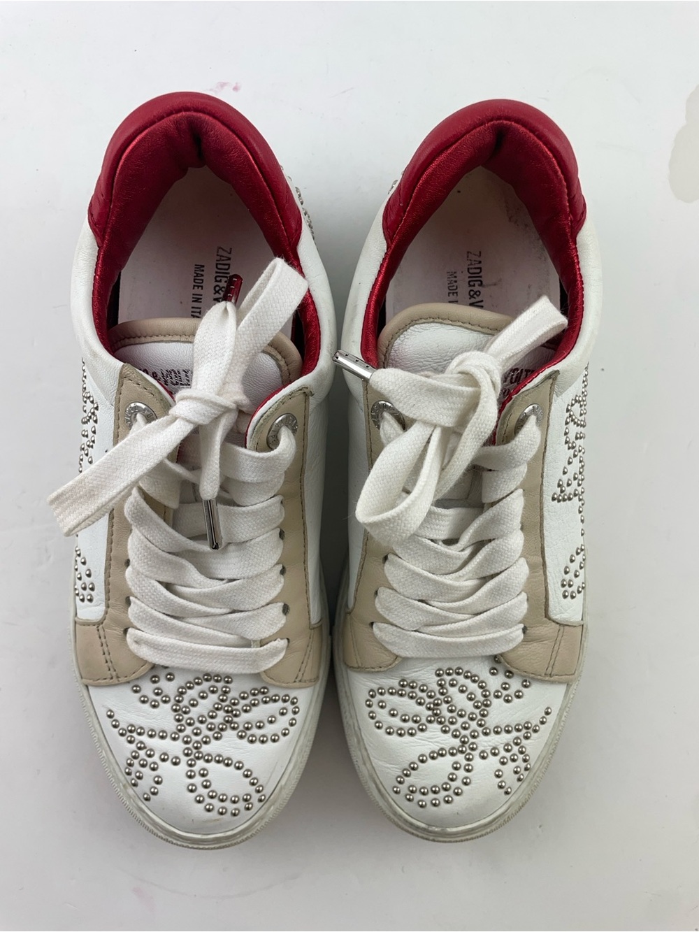 Zadig & Voltaire White Studded Leather Sneakers